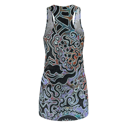 Abstract Swirl Racerback Dress — Artistic Black & Pastel All-Over Print