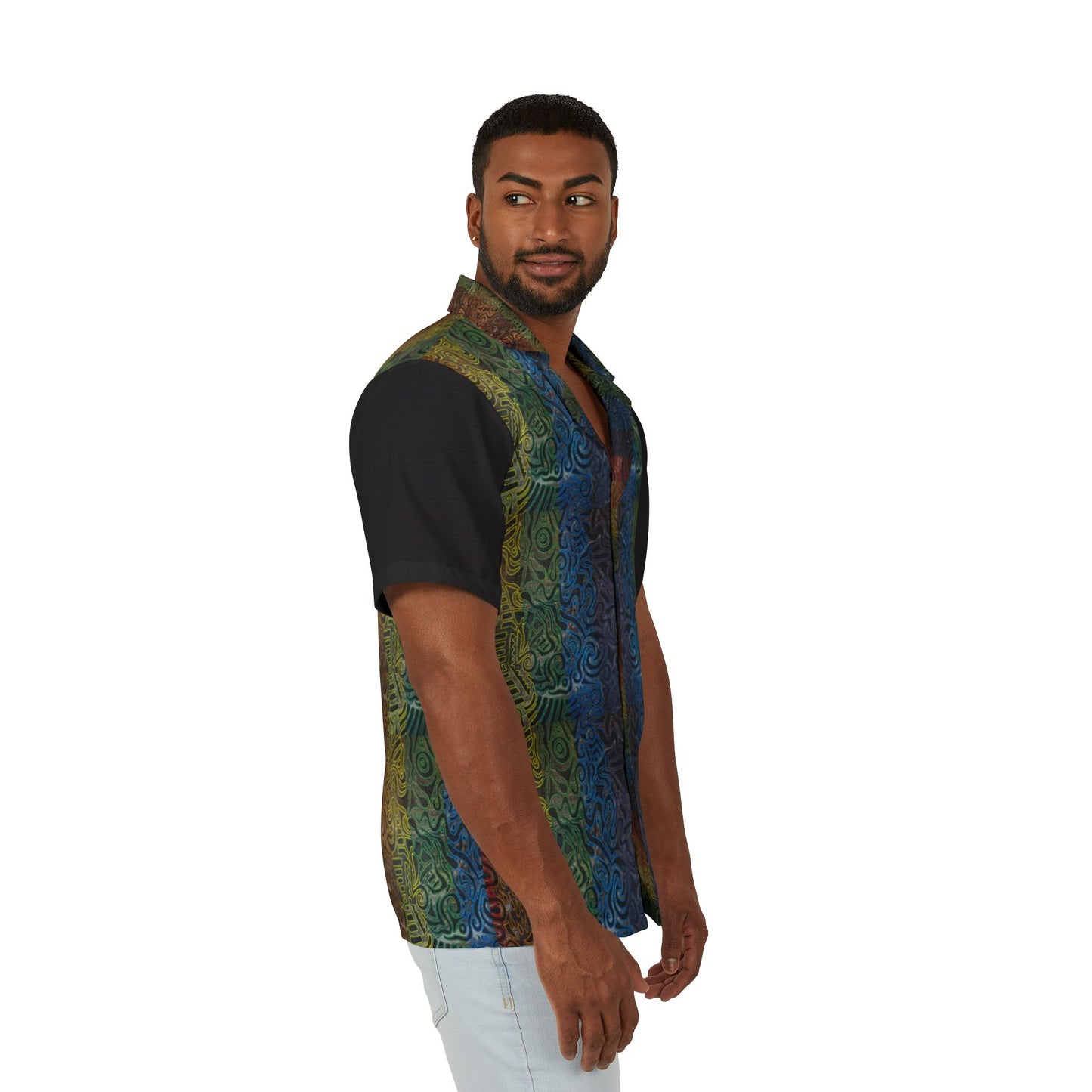 Tropical Tribal Stripe Hawaiian Shirt - Gabriella© by Brandy Young — Camp Shirt