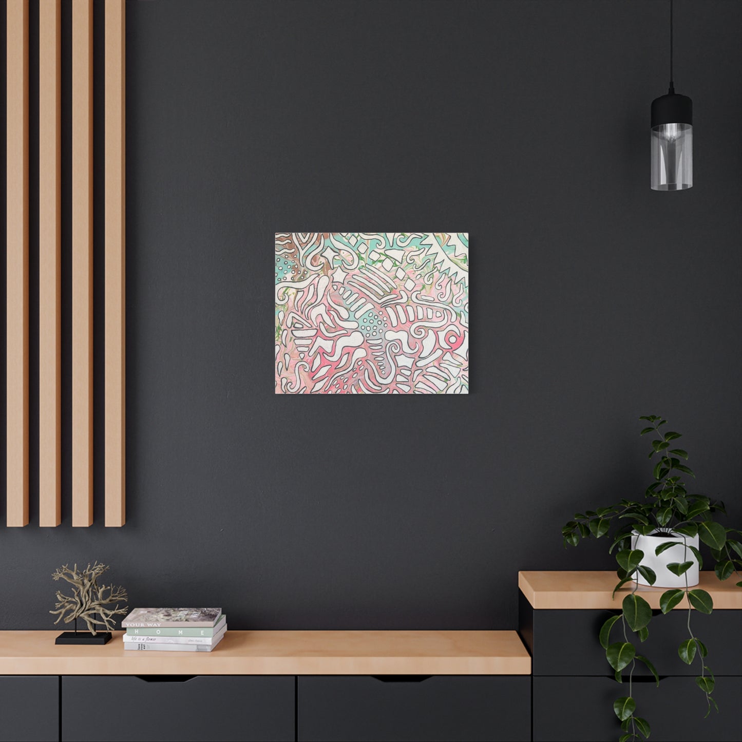 Lisa© by Brandy Young - Abstract Pastel Doodle Canvas Print – Pink & Mint Stretched Wall Art