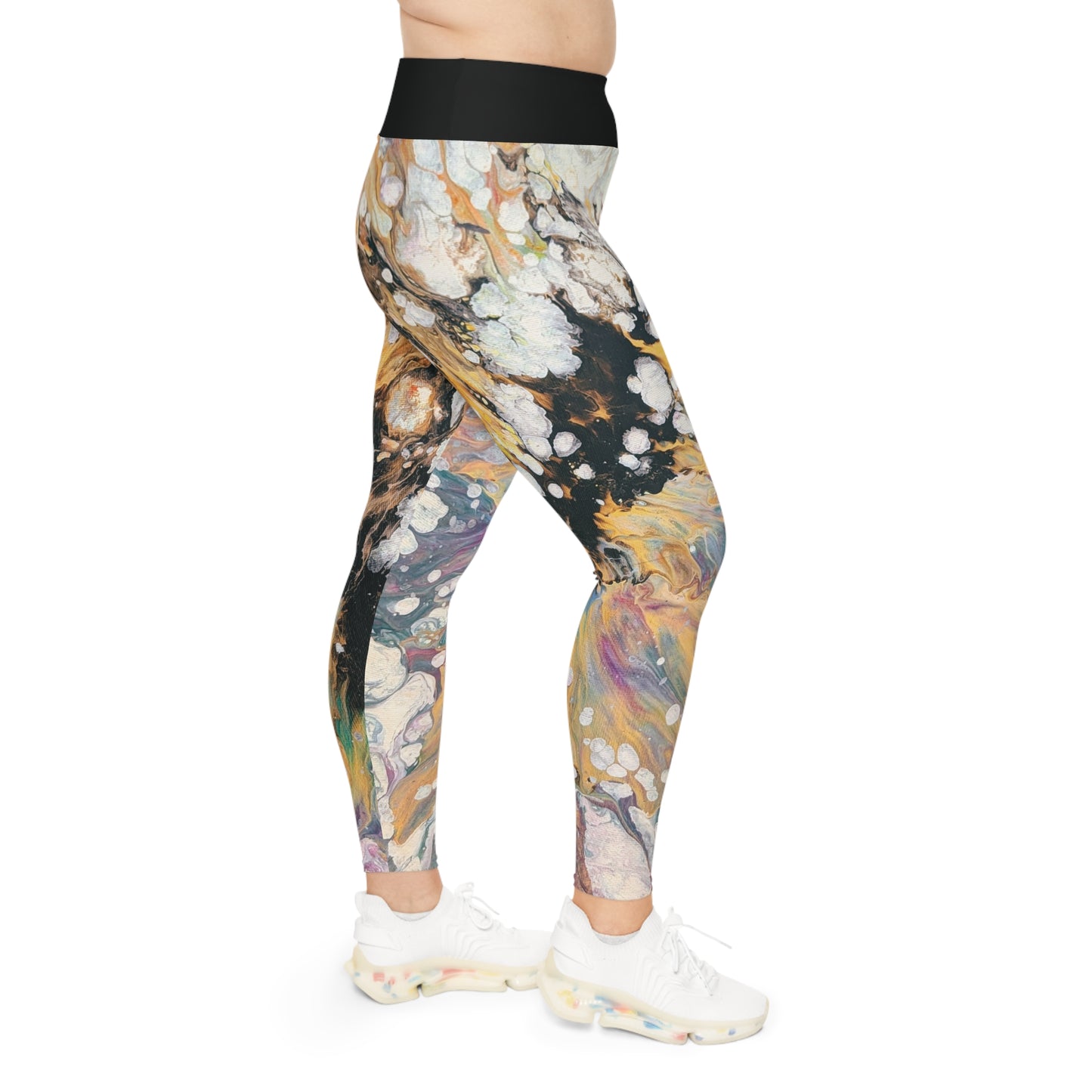 Plus Size Marble Abstract Leggings - Fire Clouds© by Brandy Young — Colorful Fluid Art All-Over Print