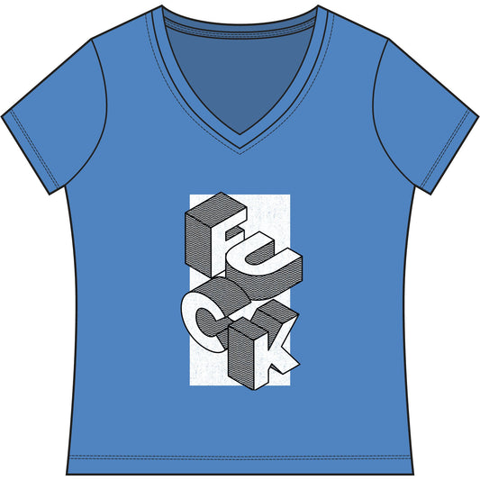 Women's V-Neck Tee - Geometric 'FUCK' Retro Isometric Typography Graphic