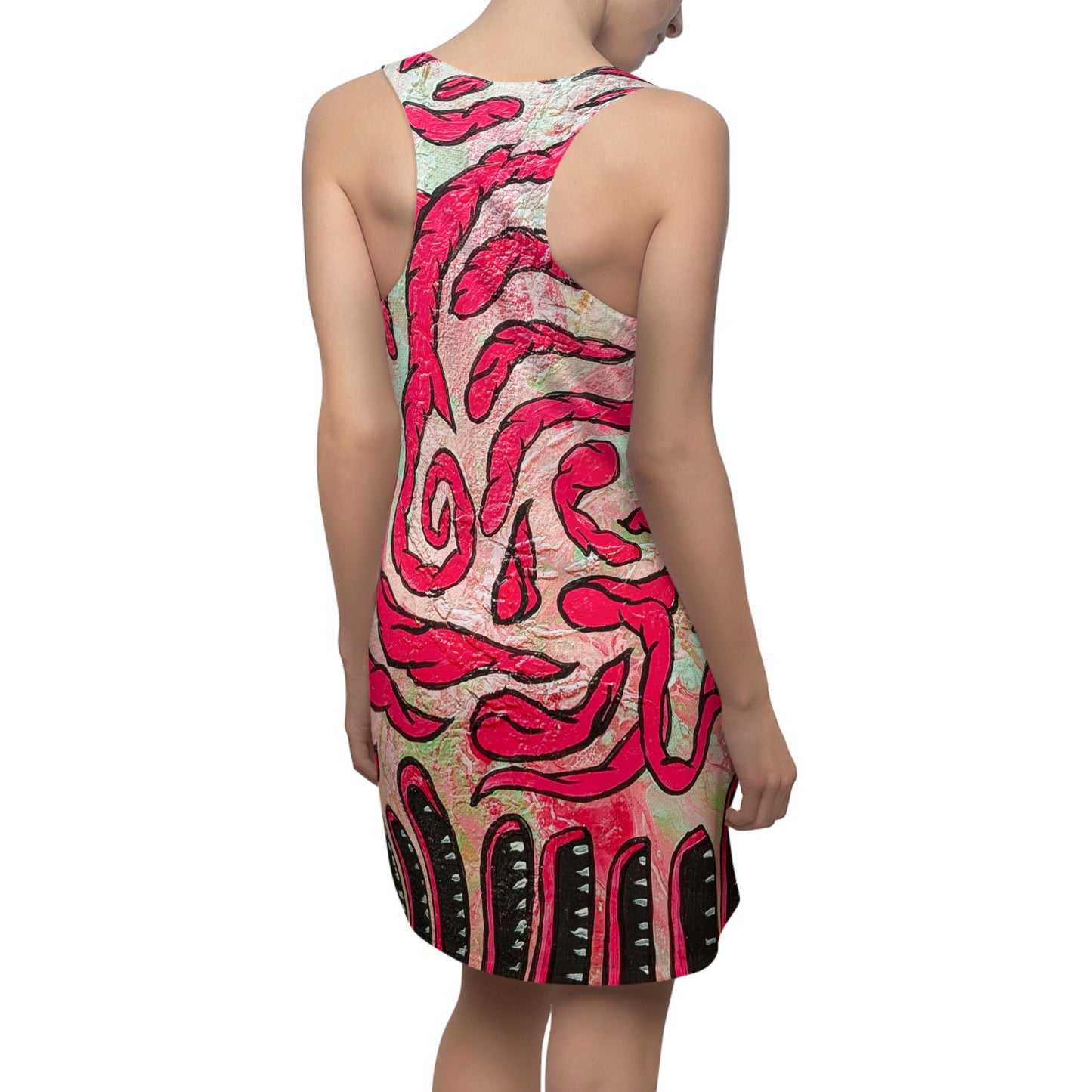 Pink Swirl Racerback Dress – Abstract All-Over-Print Summer Dress