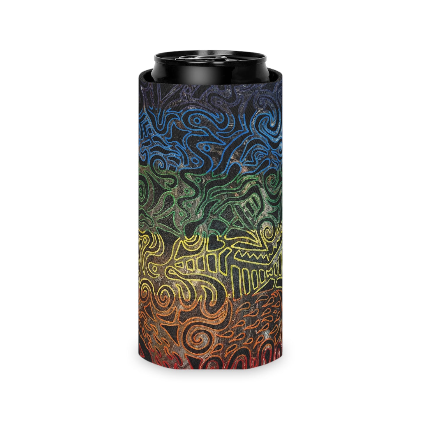 Can Cooler - Gabriella© by Brandy Young — Rainbow Tribal Swirl Neoprene Koozie