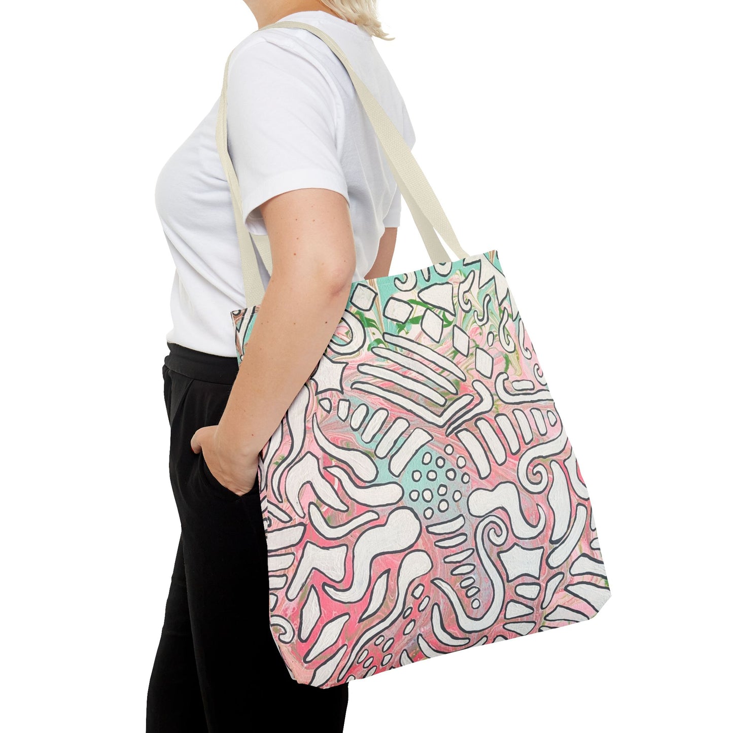 Abstract Coral Reef Pattern Tote Bag - Lisa© by Brandy Young — Pastel Ocean-Inspired All-Over Print