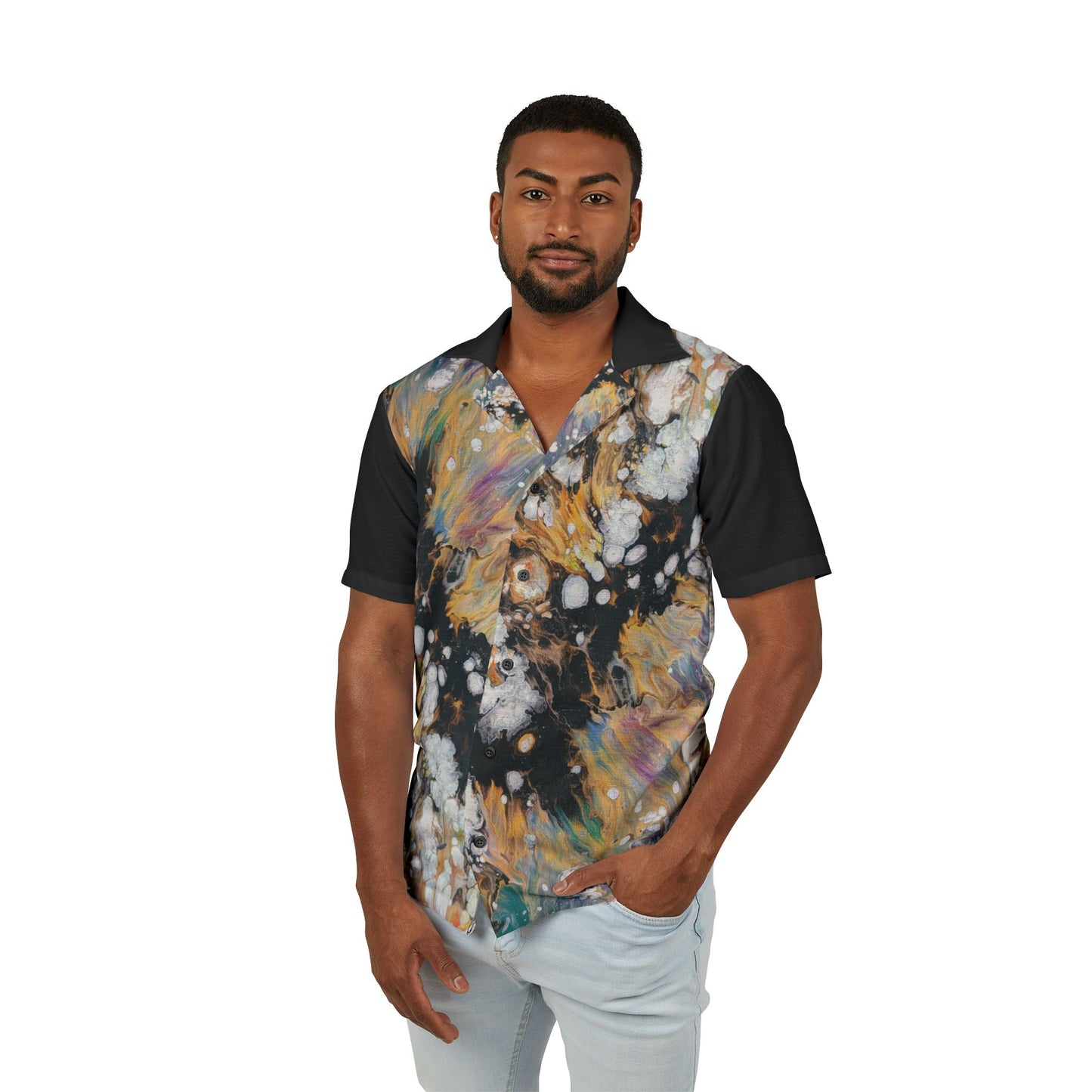 Abstract Acrylic Flow Hawaiian Shirt - Fire Clouds© by Brandy Young— Camp Shirt, Colorful Swirl Beach Button-Up