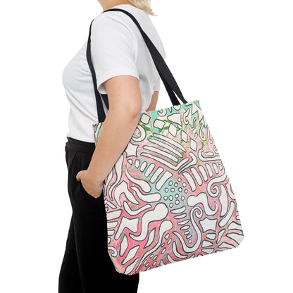 Abstract Coral Reef Pattern Tote Bag - Lisa© by Brandy Young — Pastel Ocean-Inspired All-Over Print