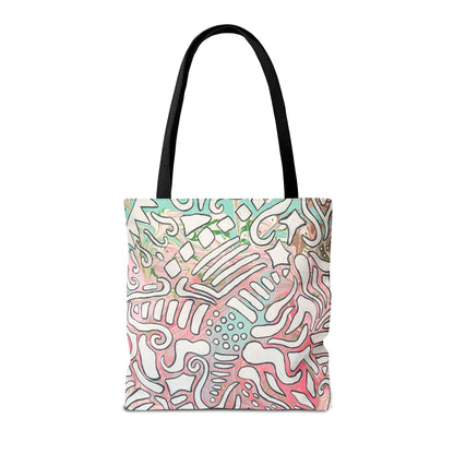 Abstract Coral Reef Pattern Tote Bag - Lisa© by Brandy Young — Pastel Ocean-Inspired All-Over Print