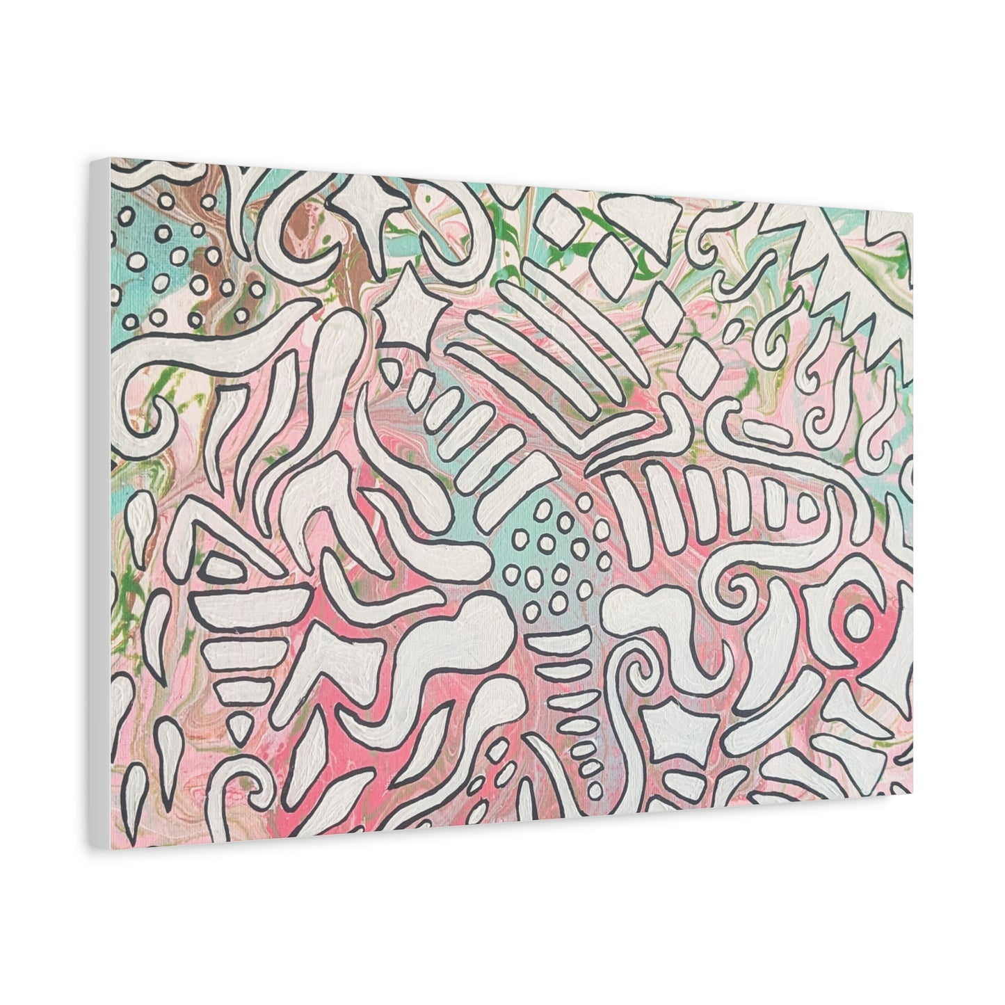 Lisa© by Brandy Young - Abstract Pastel Doodle Canvas Print – Pink & Mint Stretched Wall Art