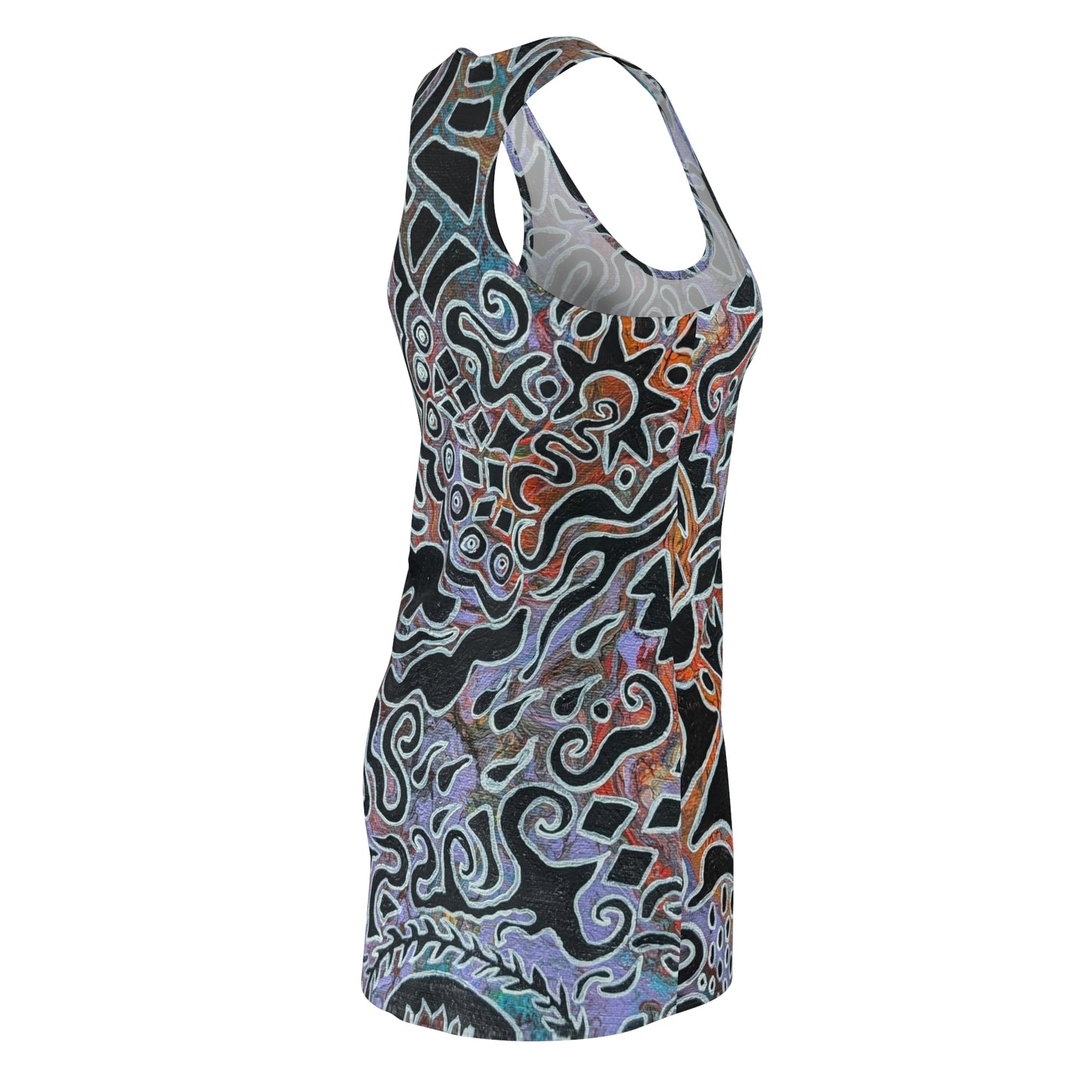 Abstract Swirl Racerback Dress — Artistic Black & Pastel All-Over Print