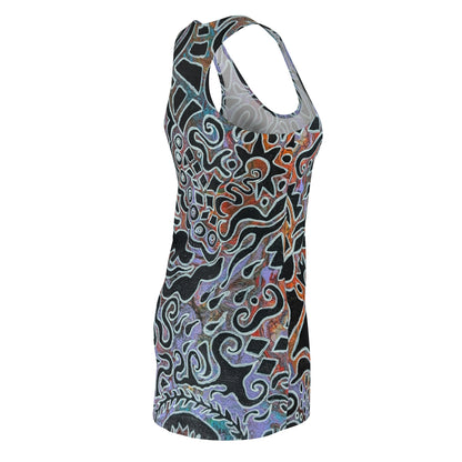 Abstract Swirl Racerback Dress — Artistic Black & Pastel All-Over Print
