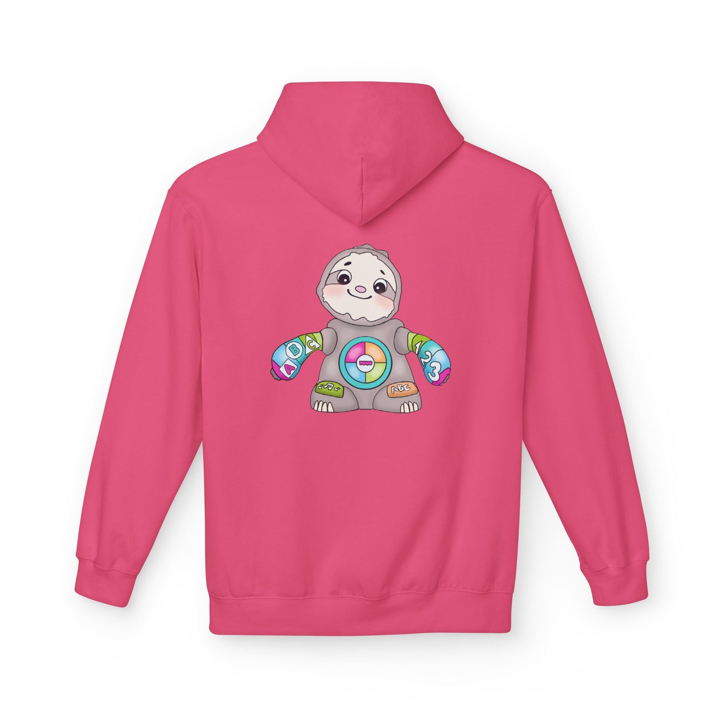 Cute Baby Sloth Hoodie with Colorful Toy Chest Graphic — Cozy Casual Pullover