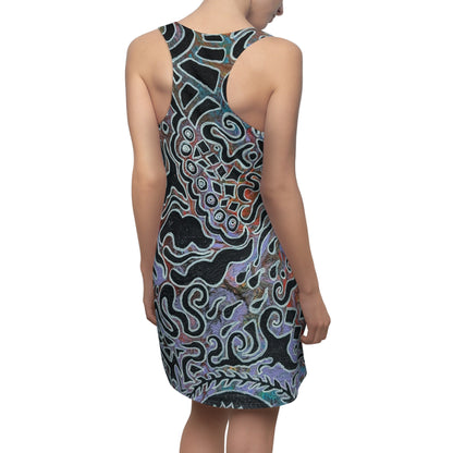 Abstract Swirl Racerback Dress — Artistic Black & Pastel All-Over Print