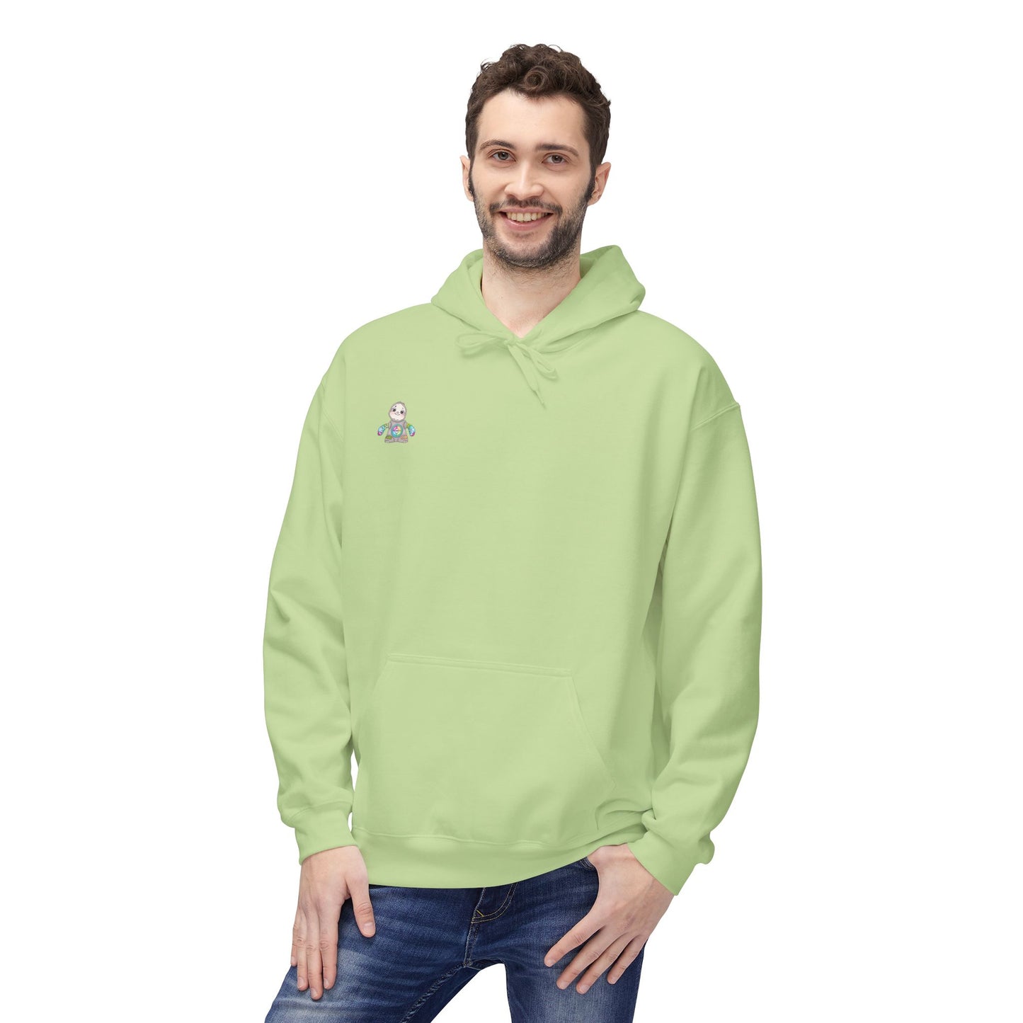 Cute Baby Sloth Hoodie with Colorful Toy Chest Graphic — Cozy Casual Pullover