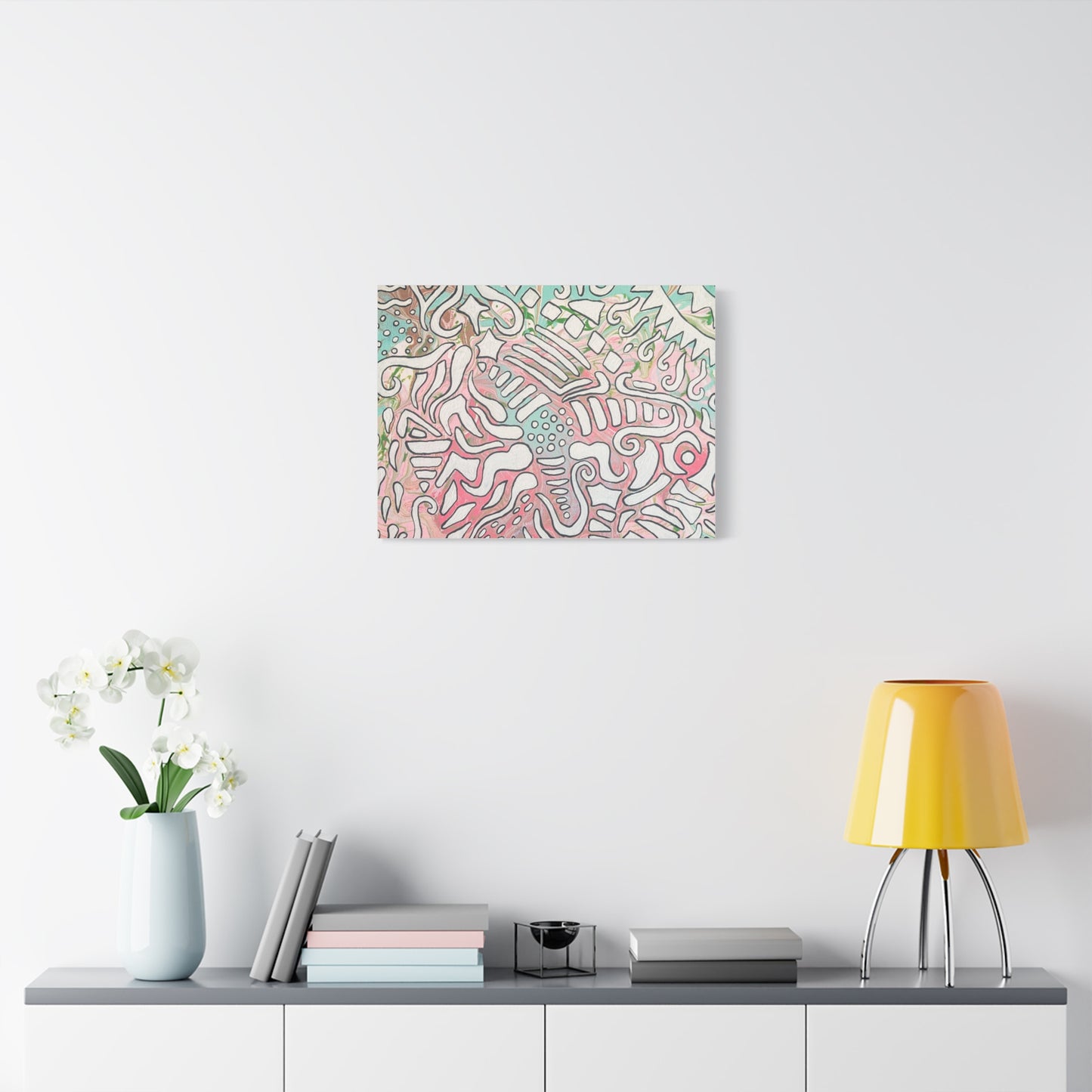 Lisa© by Brandy Young - Abstract Pastel Doodle Canvas Print – Pink & Mint Stretched Wall Art