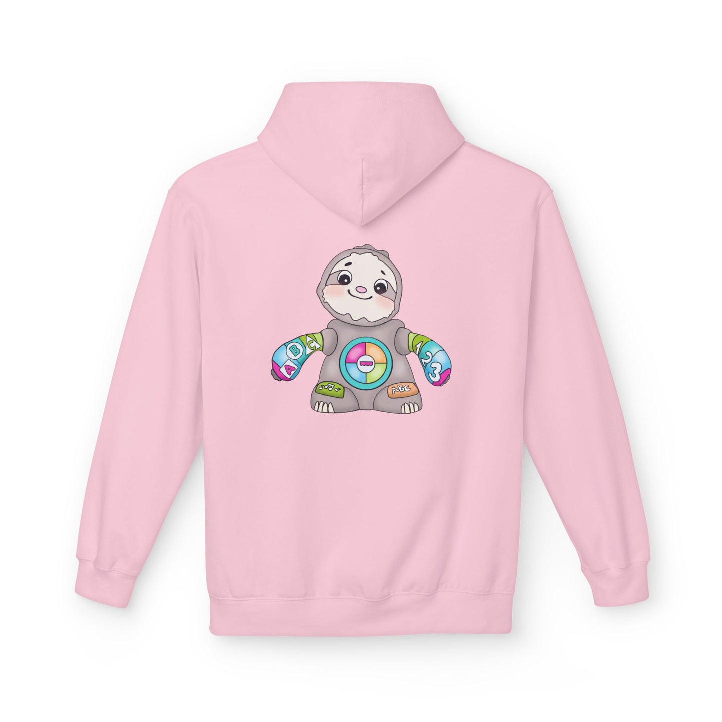 Cute Baby Sloth Hoodie with Colorful Toy Chest Graphic — Cozy Casual Pullover