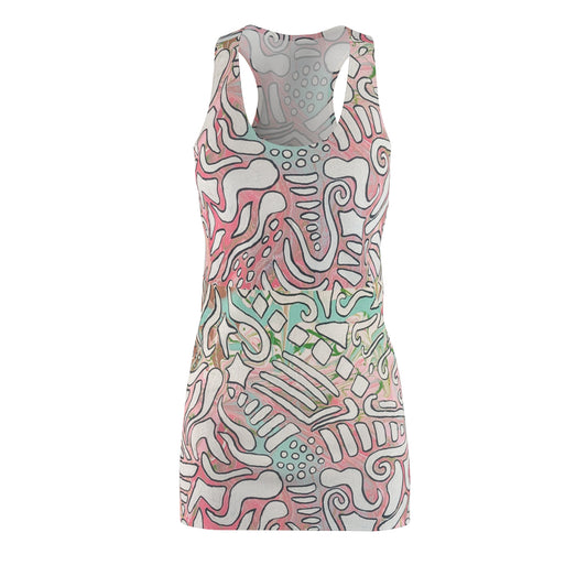 Abstract Pastel Doodle Racerback Dress - Lisa© by Brandy Young — Soft Pink & Mint All-Over Print