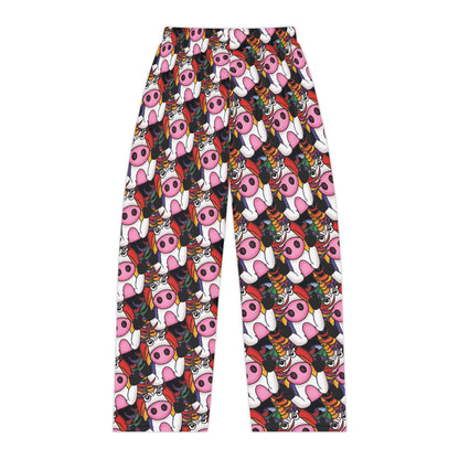 Pajama Pants — Cute Rainbow Unicorn Pig  Giving The Finger -  All-Over Print Lounge Pajama Pants