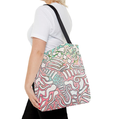 Abstract Coral Reef Pattern Tote Bag - Lisa© by Brandy Young — Pastel Ocean-Inspired All-Over Print