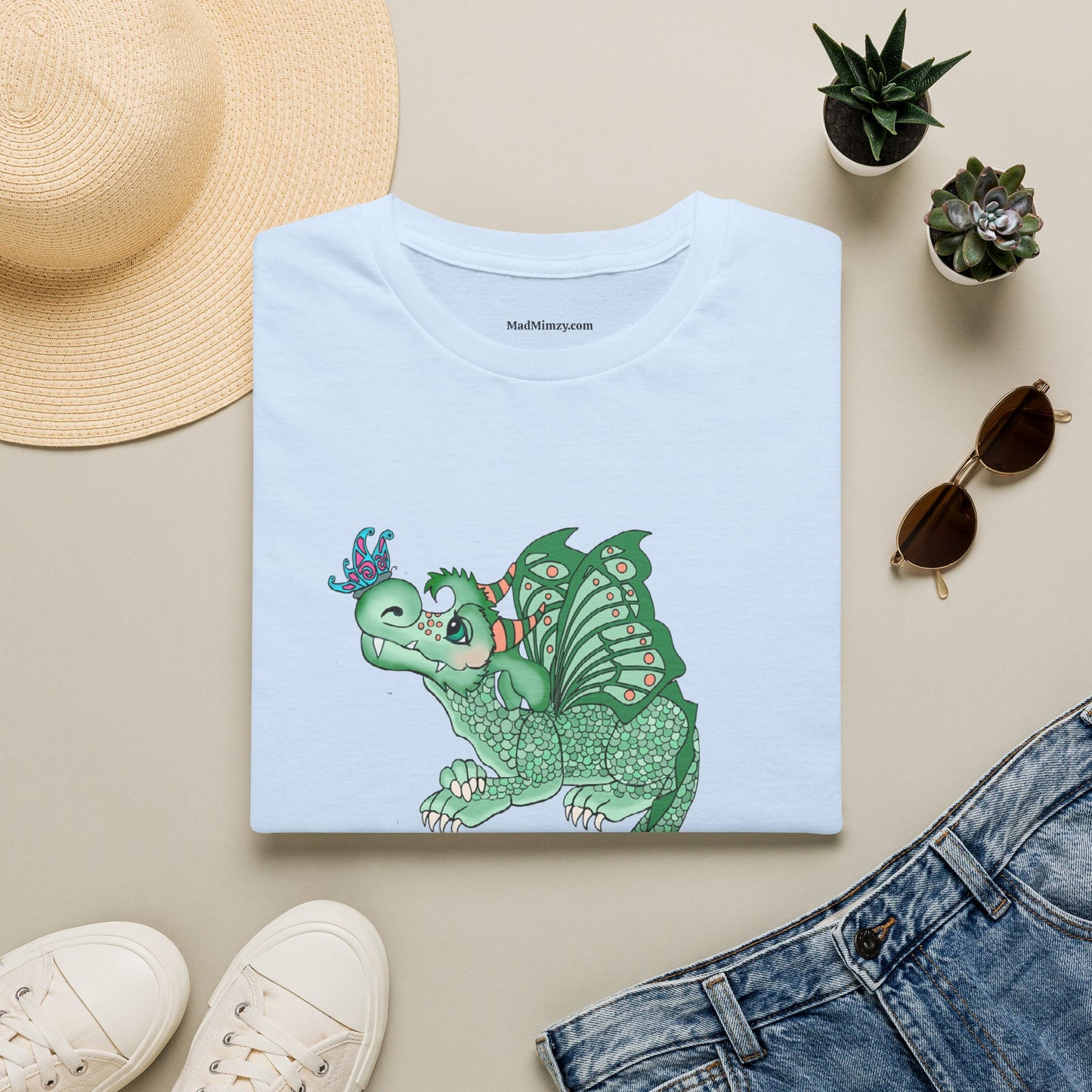 In A World Where You Can Be Anything... Be Kind . Dragon and butterfly hand drawn design by TAS — Whimsical Green Dragon Kindness Tee
