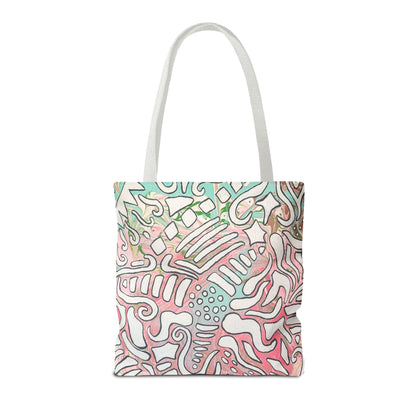 Abstract Coral Reef Pattern Tote Bag - Lisa© by Brandy Young — Pastel Ocean-Inspired All-Over Print