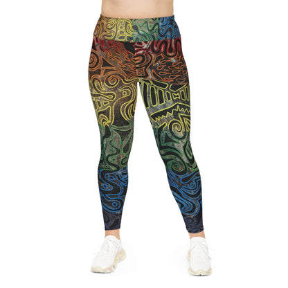Plus Size Leggings — Gabriella© by Brandy Young -  Colorful Tribal Swirl All-Over Print
