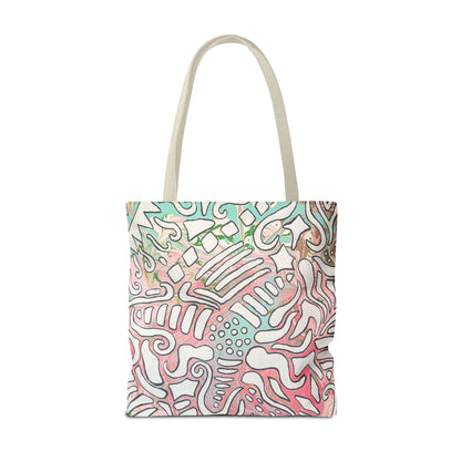 Abstract Coral Reef Pattern Tote Bag - Lisa© by Brandy Young — Pastel Ocean-Inspired All-Over Print