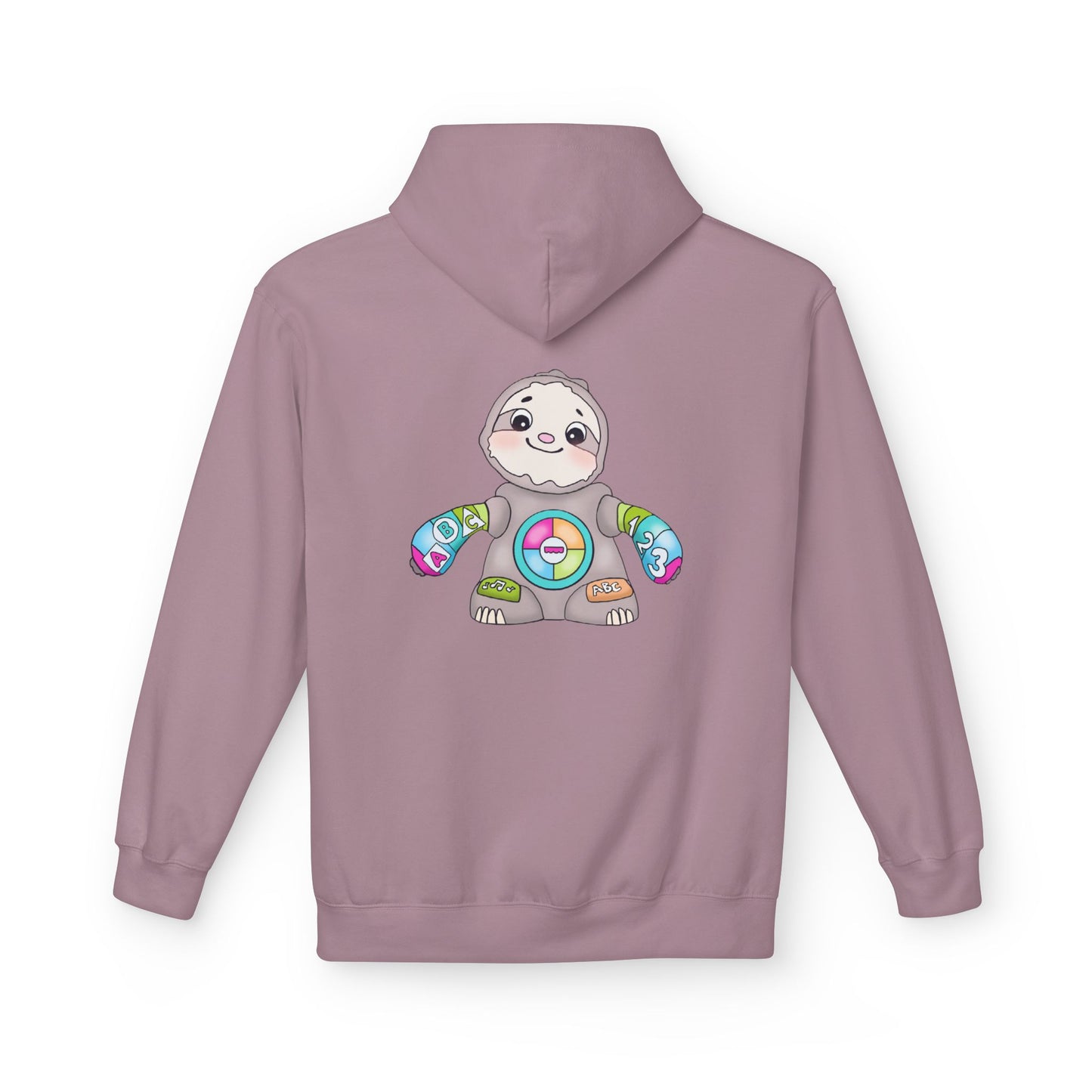 Cute Baby Sloth Hoodie with Colorful Toy Chest Graphic — Cozy Casual Pullover