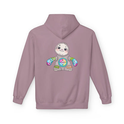 Cute Baby Sloth Hoodie with Colorful Toy Chest Graphic — Cozy Casual Pullover