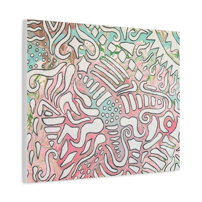 Lisa© by Brandy Young - Abstract Pastel Doodle Canvas Print – Pink & Mint Stretched Wall Art