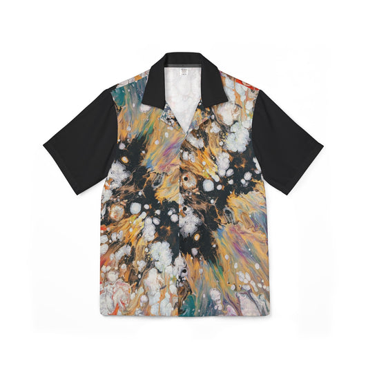 Abstract Acrylic Flow Hawaiian Shirt - Fire Clouds© by Brandy Young— Camp Shirt, Colorful Swirl Beach Button-Up