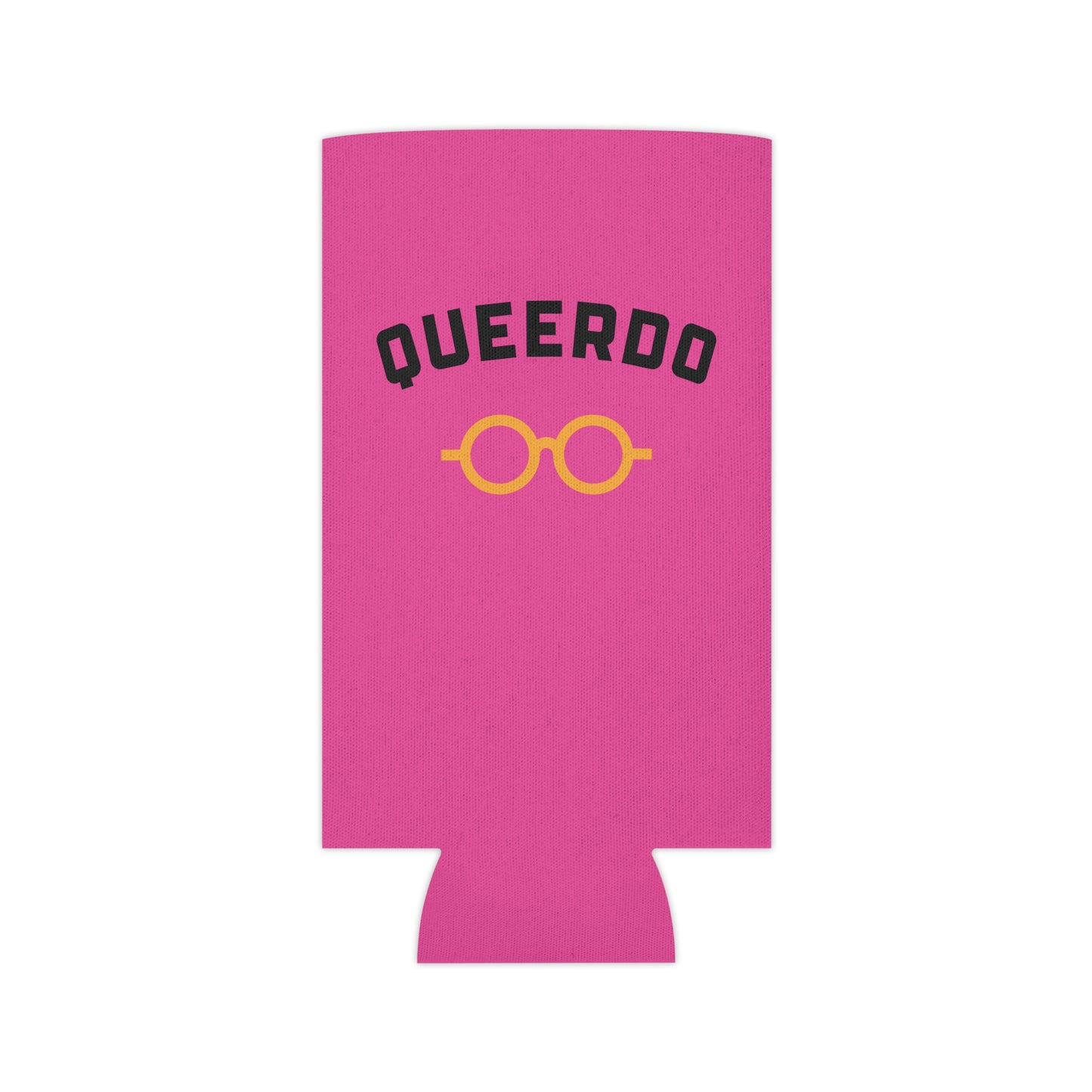 Queerdo Can Cooler – Pink Koozie with Retro Glasses Graphic