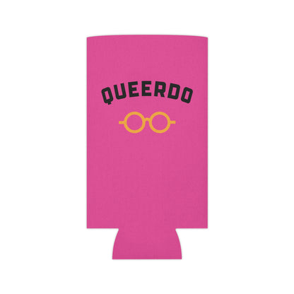 Queerdo Can Cooler – Pink Koozie with Retro Glasses Graphic