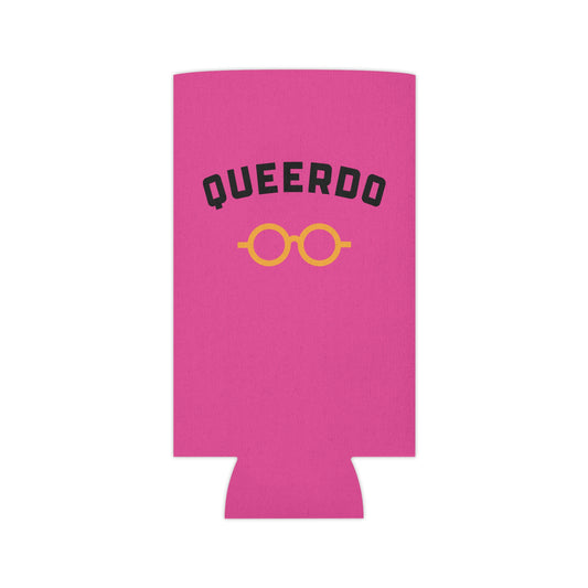 Queerdo Can Cooler – Pink Koozie with Retro Glasses Graphic