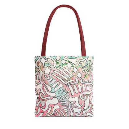 Abstract Coral Reef Pattern Tote Bag - Lisa© by Brandy Young — Pastel Ocean-Inspired All-Over Print