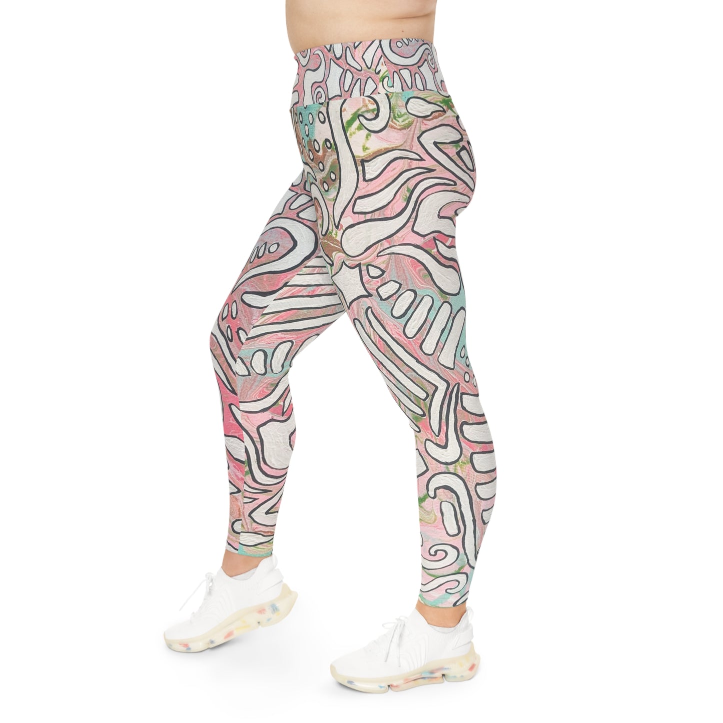 Plus Size Abstract Pink Doodle Leggings - Lisa© by Brandy Young — All-Over Print Comfort