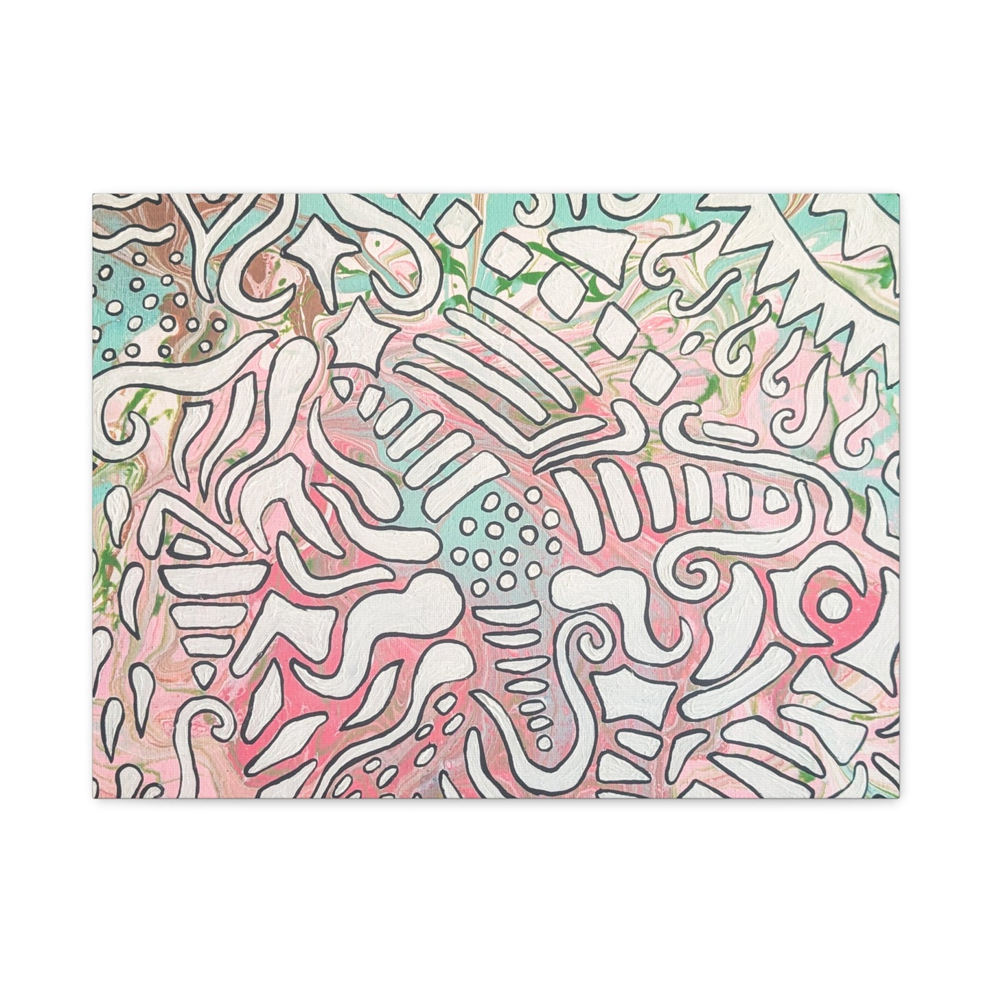 Lisa© by Brandy Young - Abstract Pastel Doodle Canvas Print – Pink & Mint Stretched Wall Art