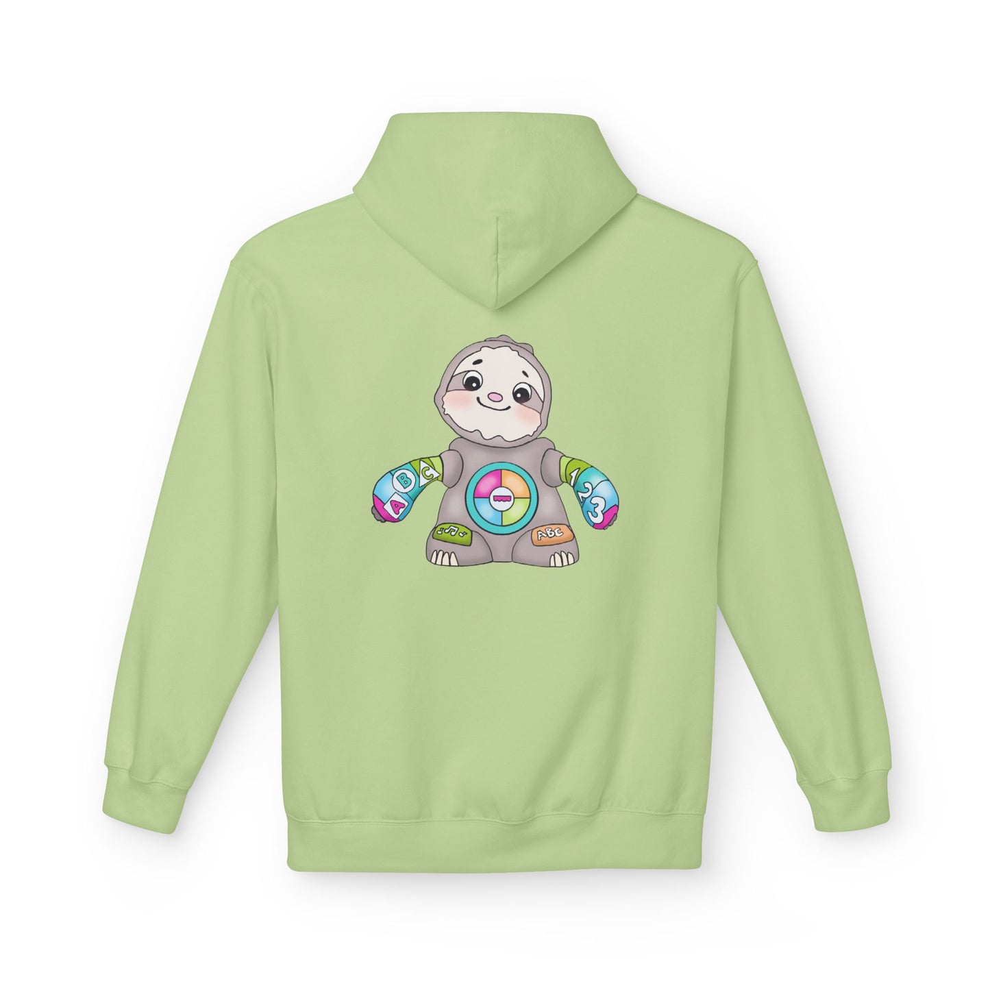 Cute Baby Sloth Hoodie with Colorful Toy Chest Graphic — Cozy Casual Pullover