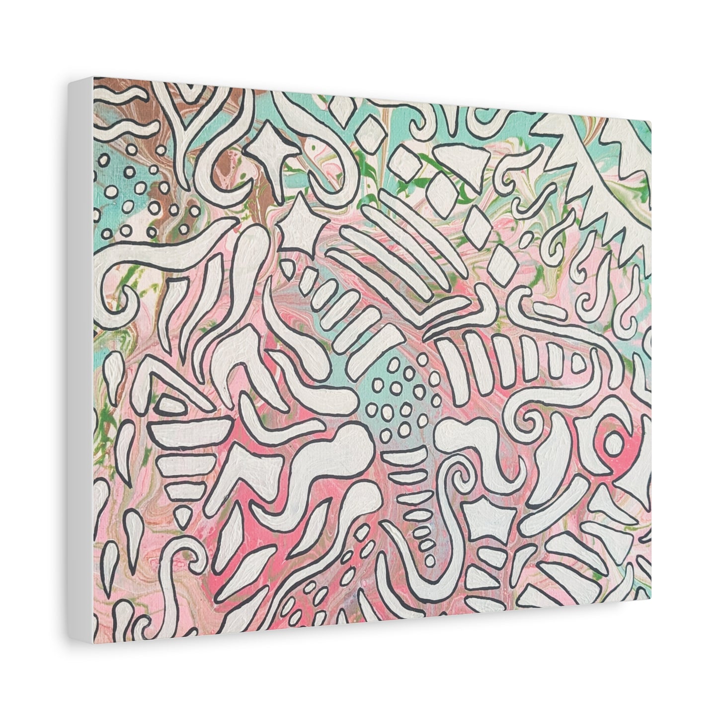Lisa© by Brandy Young - Abstract Pastel Doodle Canvas Print – Pink & Mint Stretched Wall Art