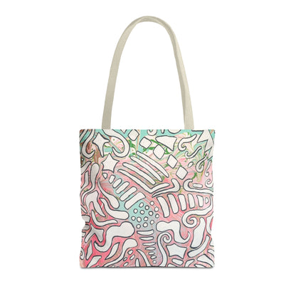 Abstract Coral Reef Pattern Tote Bag - Lisa© by Brandy Young — Pastel Ocean-Inspired All-Over Print