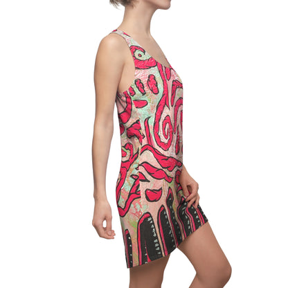 Pink Swirl Racerback Dress – Abstract All-Over-Print Summer Dress