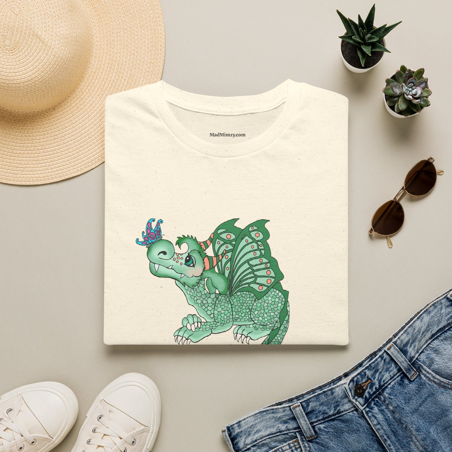 In A World Where You Can Be Anything... Be Kind . Dragon and butterfly hand drawn design by TAS — Whimsical Green Dragon Kindness Tee