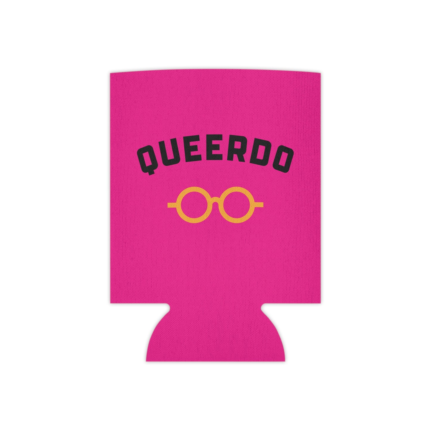 Queerdo Can Cooler – Pink Koozie with Retro Glasses Graphic