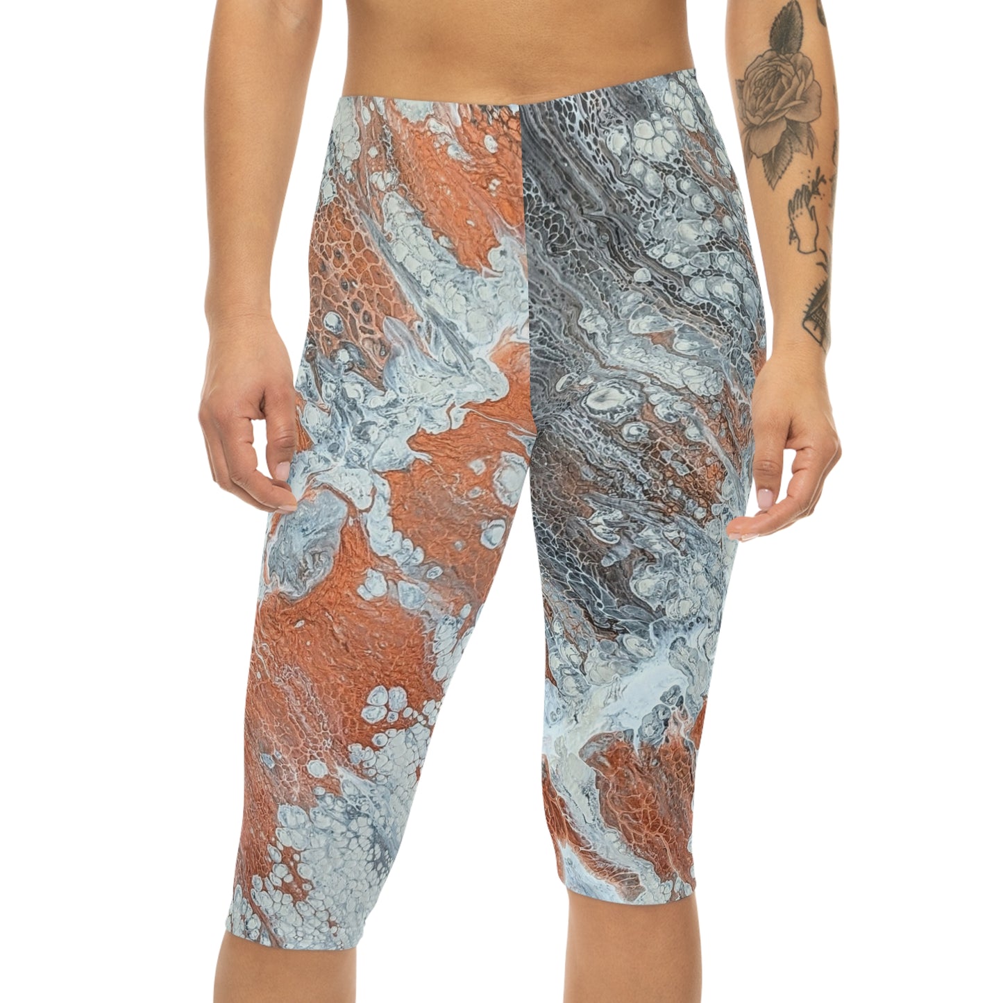 Abstract Marble Capri Leggings - Diane© by Brandy Young — Bronze and Silver Fluid Art Print
