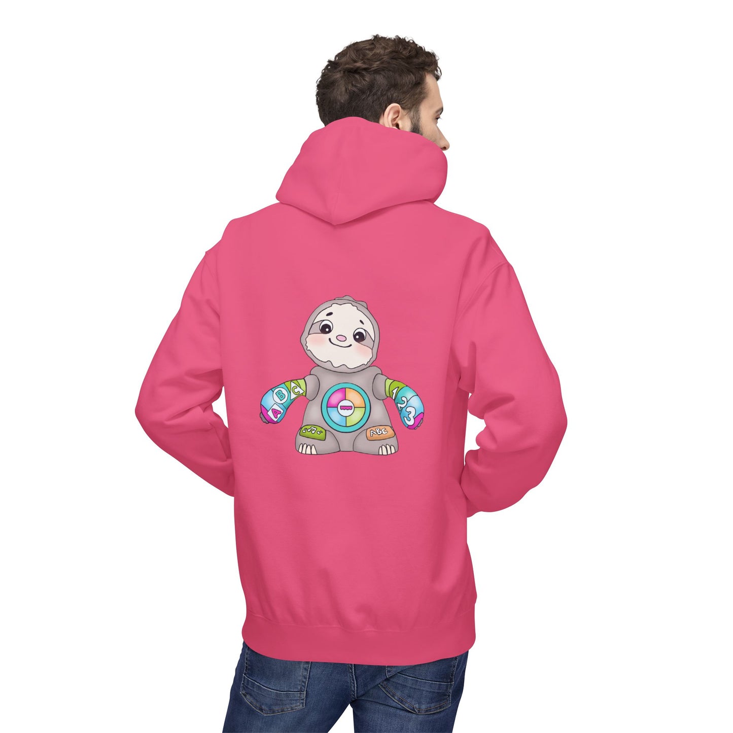 Cute Baby Sloth Hoodie with Colorful Toy Chest Graphic — Cozy Casual Pullover