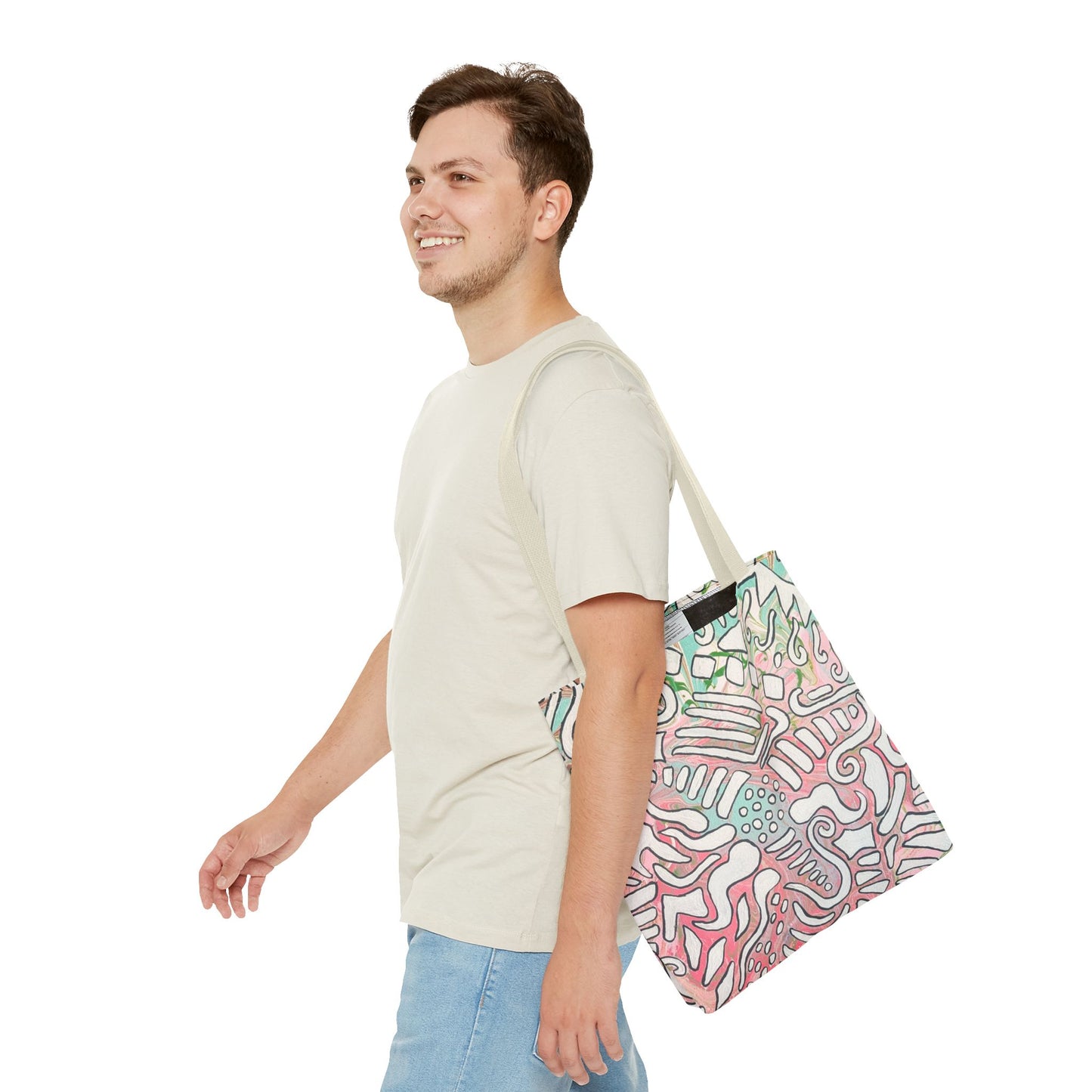 Abstract Coral Reef Pattern Tote Bag - Lisa© by Brandy Young — Pastel Ocean-Inspired All-Over Print