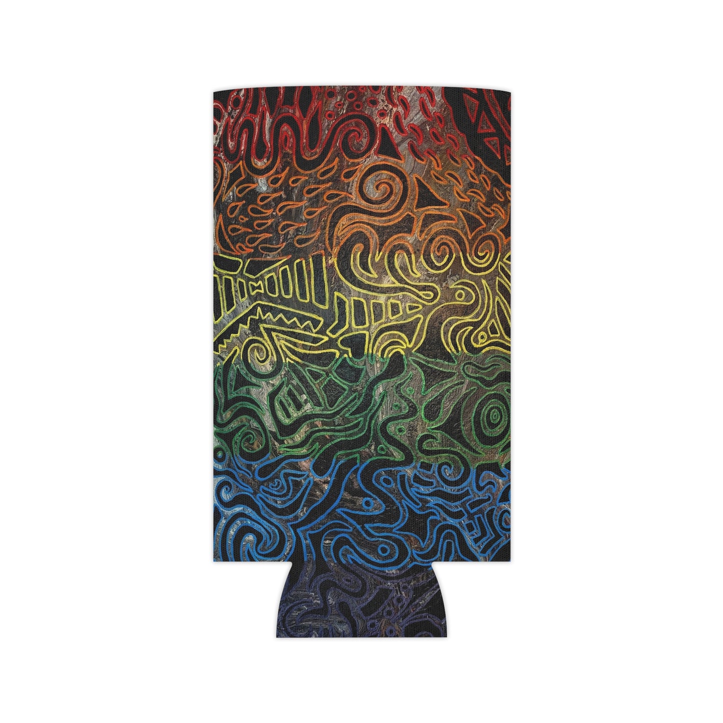 Can Cooler - Gabriella© by Brandy Young — Rainbow Tribal Swirl Neoprene Koozie