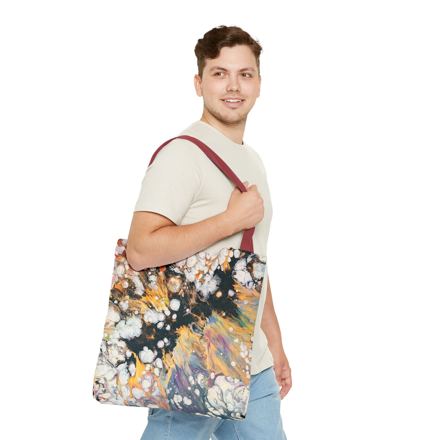 Abstract Fluid Art Tote Bag - Fire Clouds© by Brandy Young – Colorful Marble Splash All-Over Print