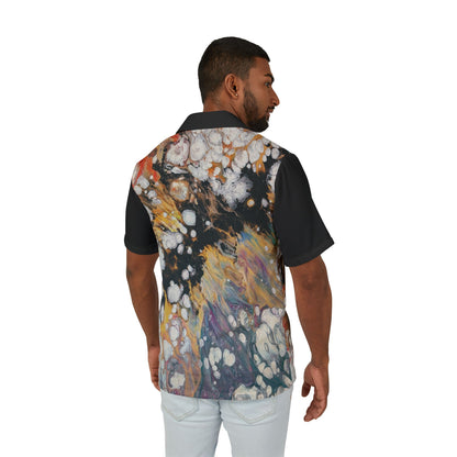 Abstract Acrylic Flow Hawaiian Shirt - Fire Clouds© by Brandy Young— Camp Shirt, Colorful Swirl Beach Button-Up