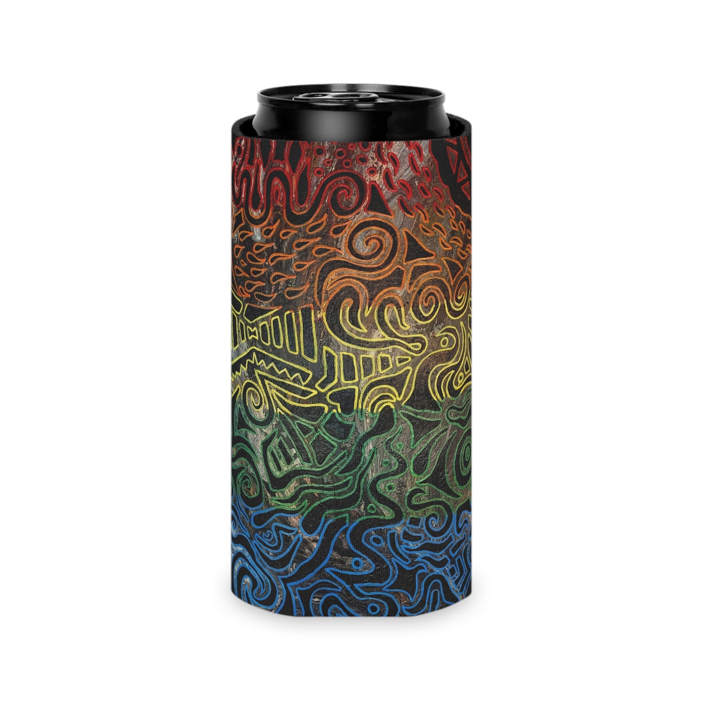 Can Cooler - Gabriella© by Brandy Young — Rainbow Tribal Swirl Neoprene Koozie