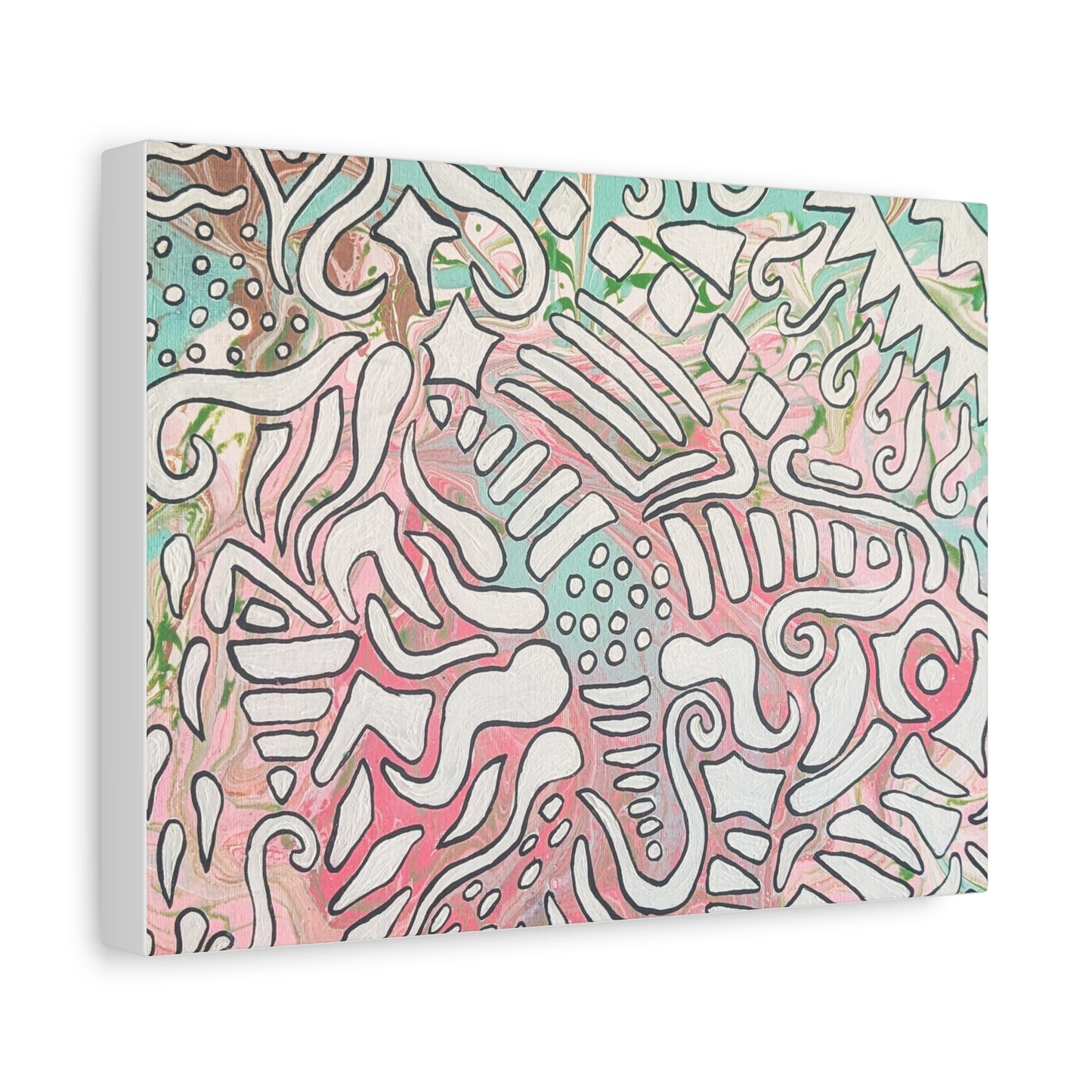 Lisa© by Brandy Young - Abstract Pastel Doodle Canvas Print – Pink & Mint Stretched Wall Art